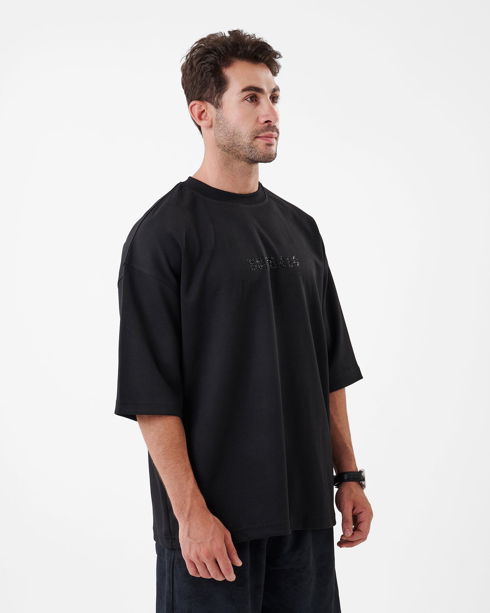 BLACK PRINTED EMERALD T-SHIRT OVERSIZED