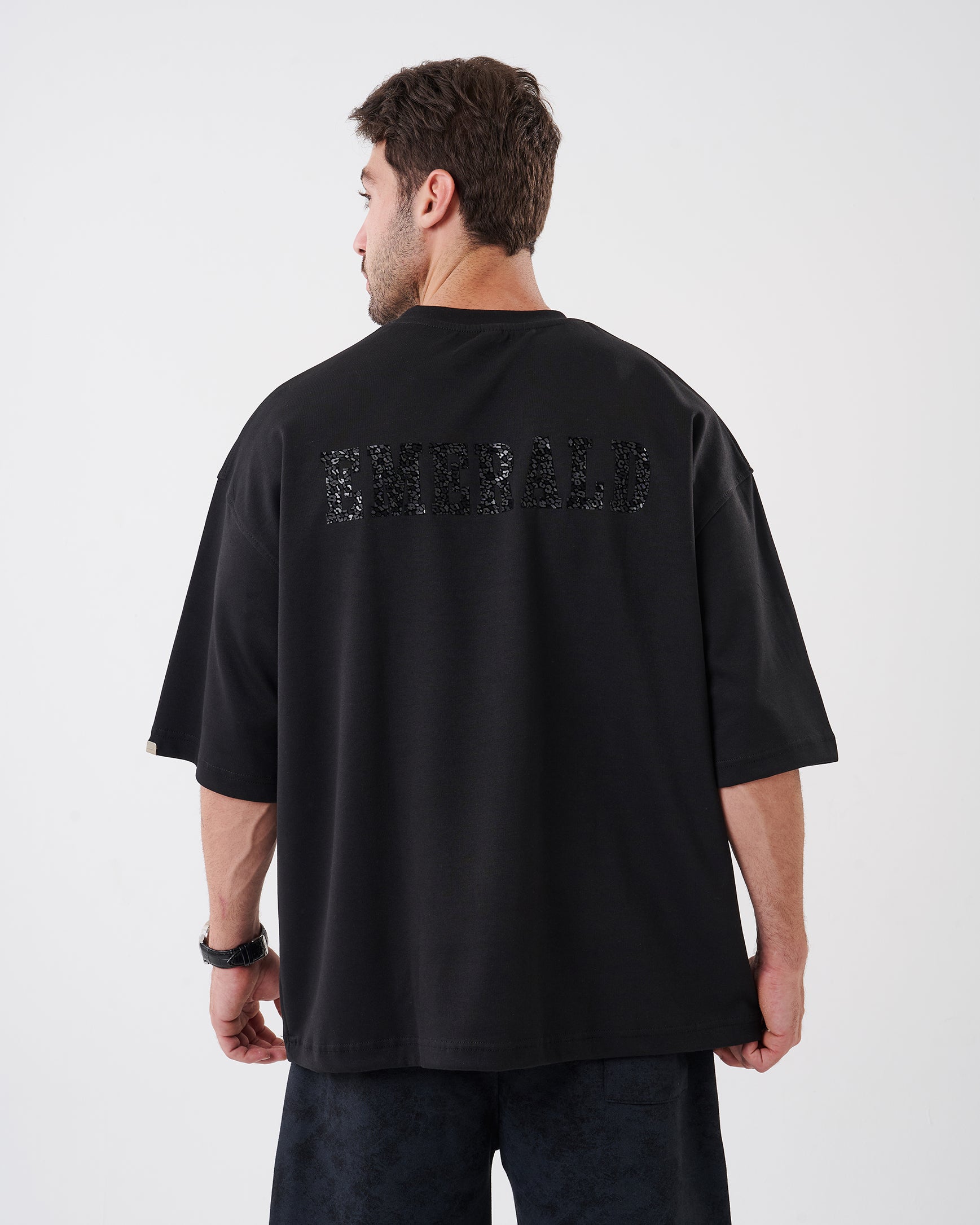 BLACK PRINTED EMERALD T-SHIRT OVERSIZED