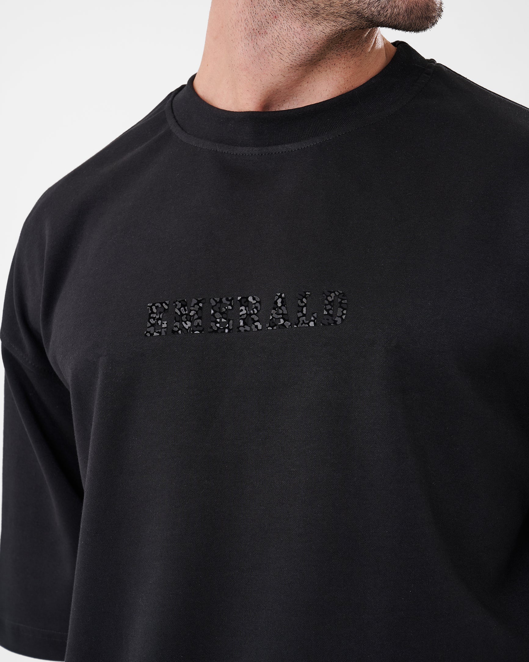 BLACK PRINTED EMERALD T-SHIRT OVERSIZED