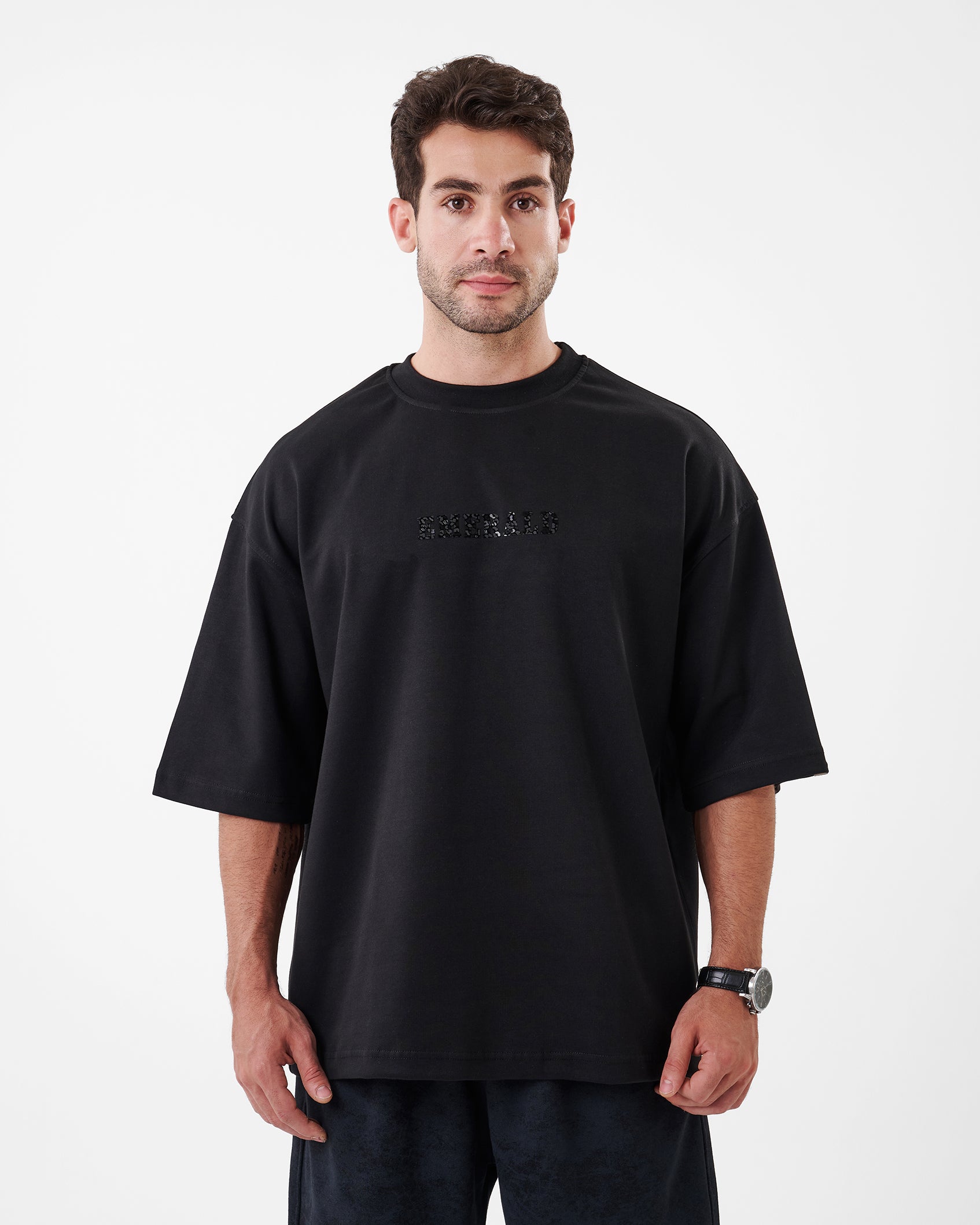 BLACK PRINTED EMERALD T-SHIRT OVERSIZED