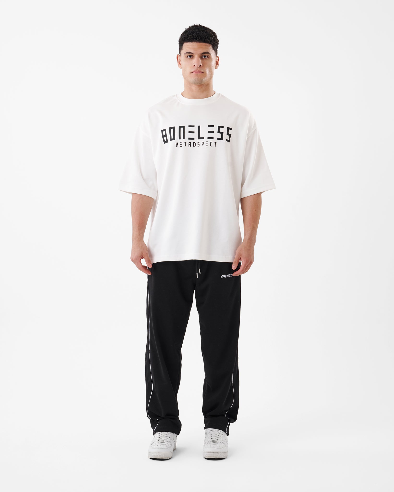 WHITE PRINTED BONELESS T-SHIRT OVERSIZED
