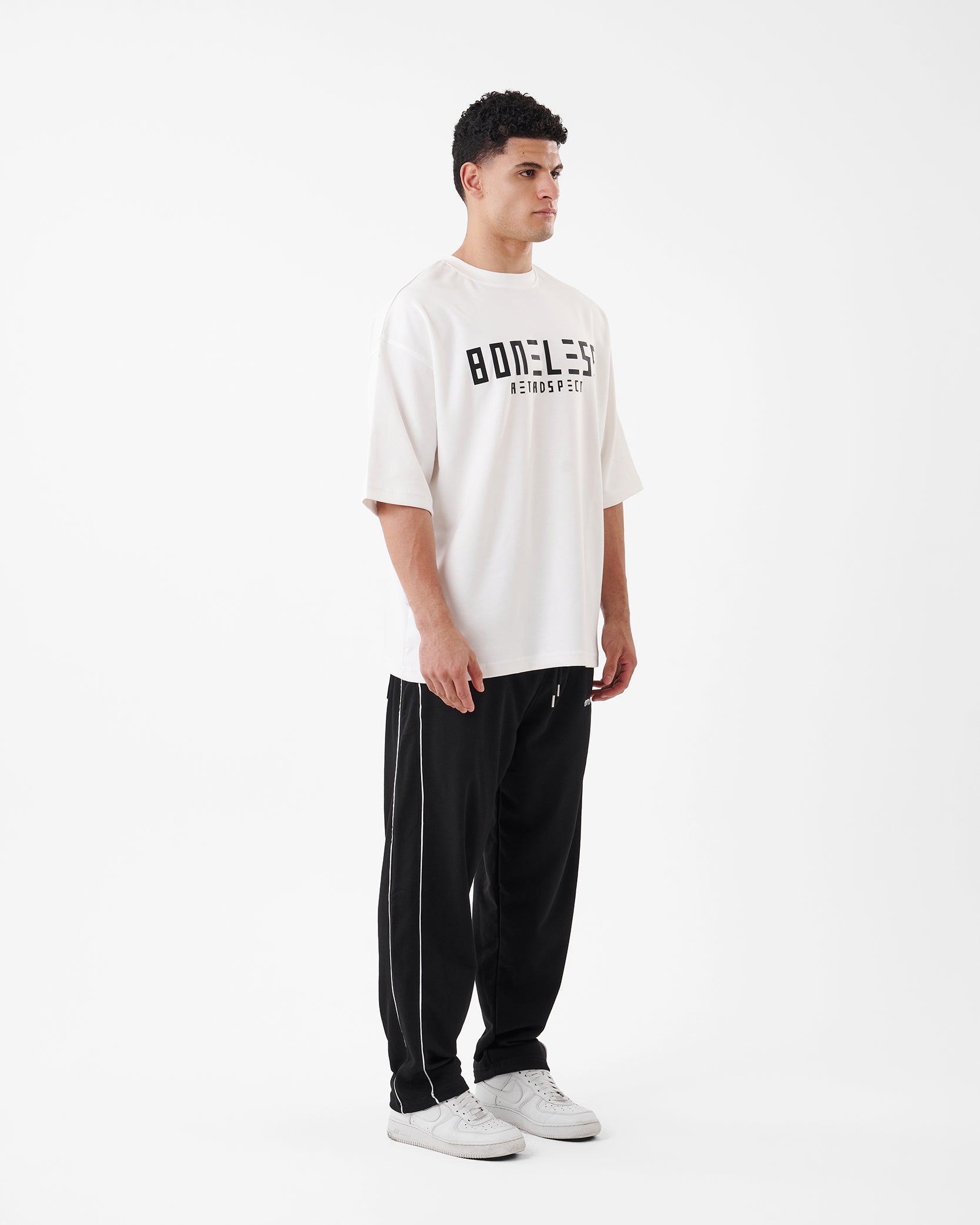 WHITE PRINTED BONELESS T-SHIRT OVERSIZED