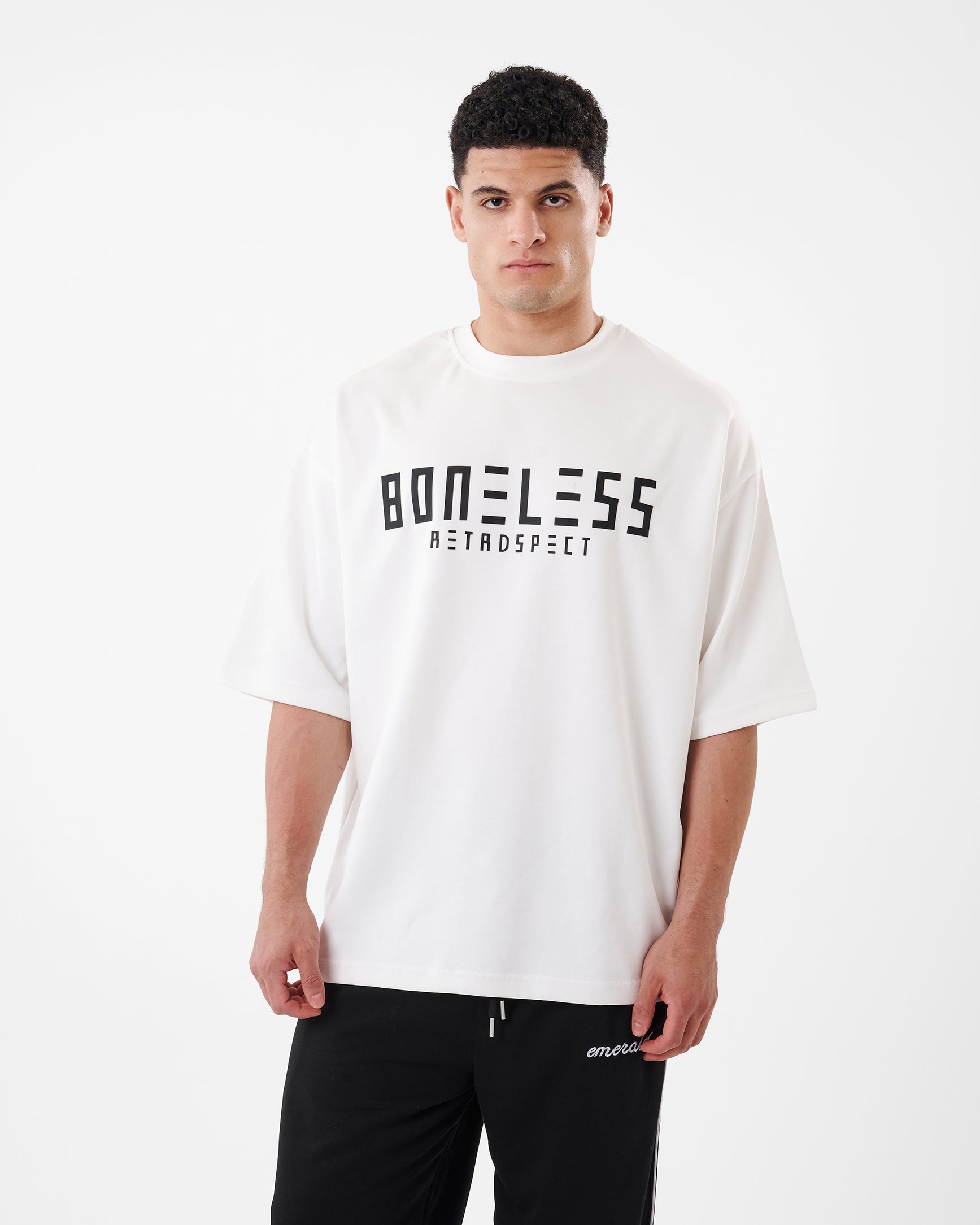 WHITE PRINTED BONELESS T-SHIRT OVERSIZED