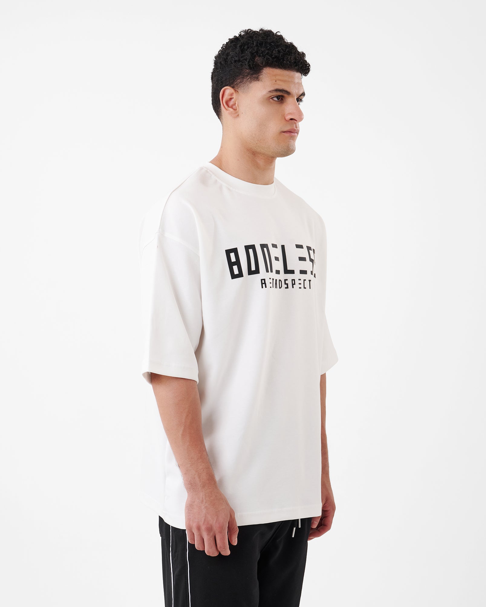 WHITE PRINTED BONELESS T-SHIRT OVERSIZED