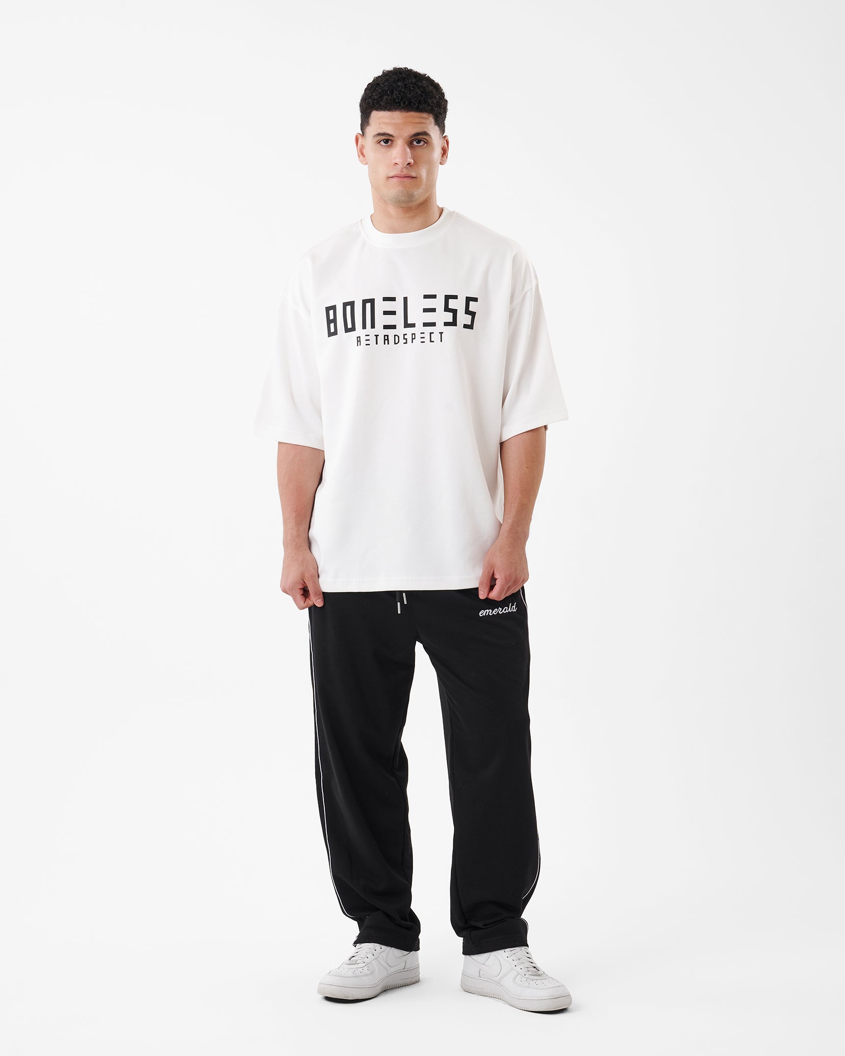 WHITE PRINTED BONELESS T-SHIRT OVERSIZED
