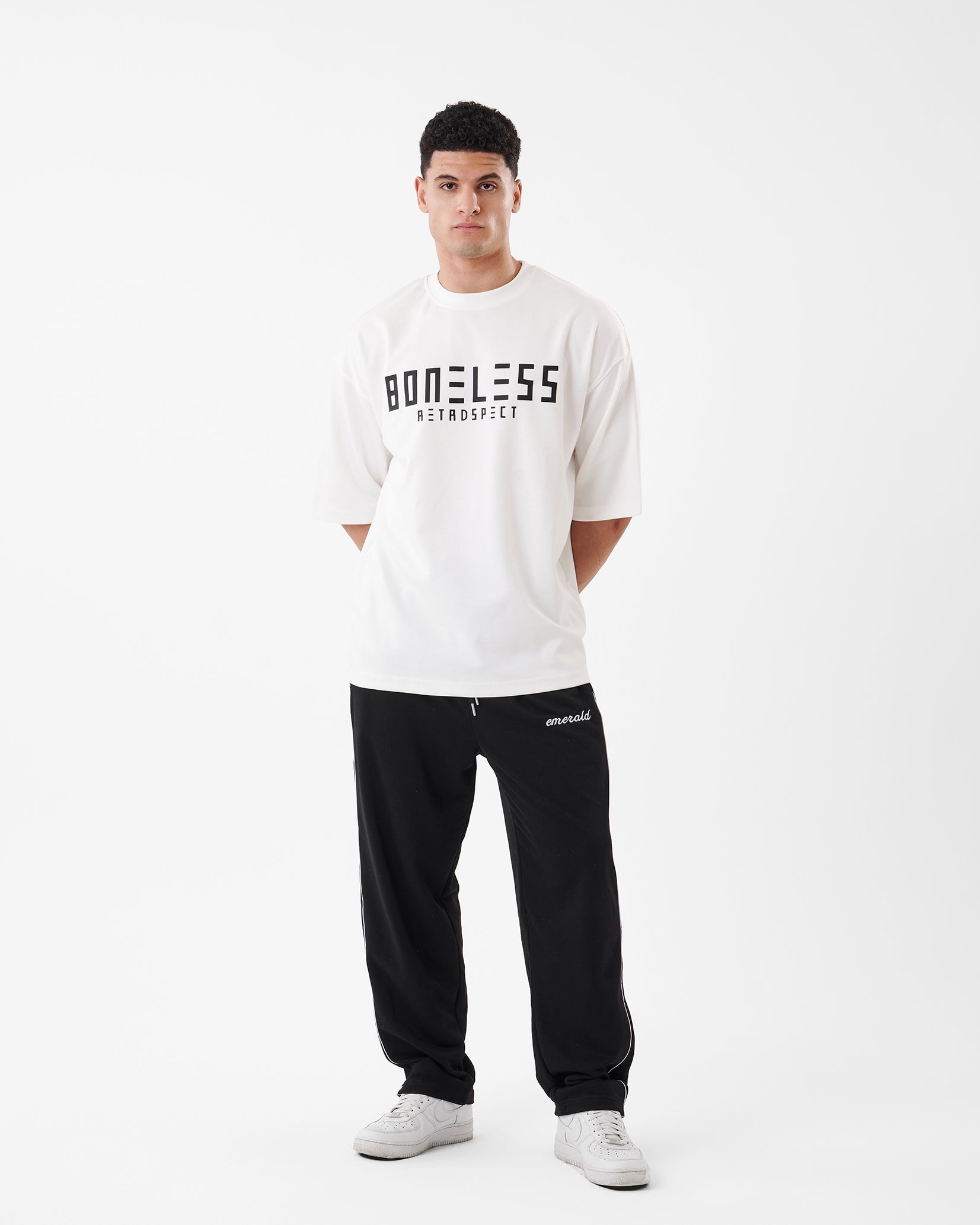 WHITE PRINTED BONELESS T-SHIRT OVERSIZED