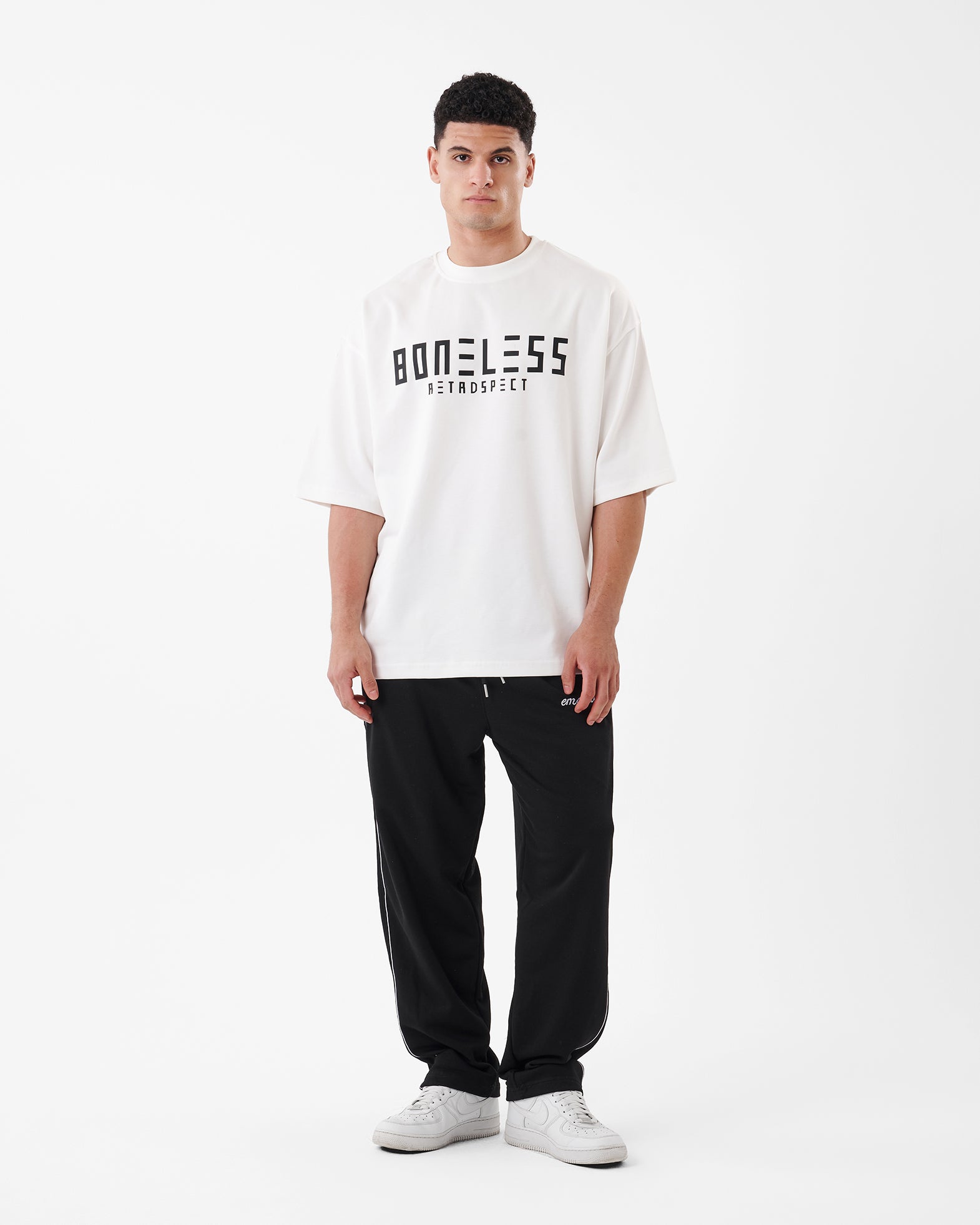 WHITE PRINTED BONELESS T-SHIRT OVERSIZED