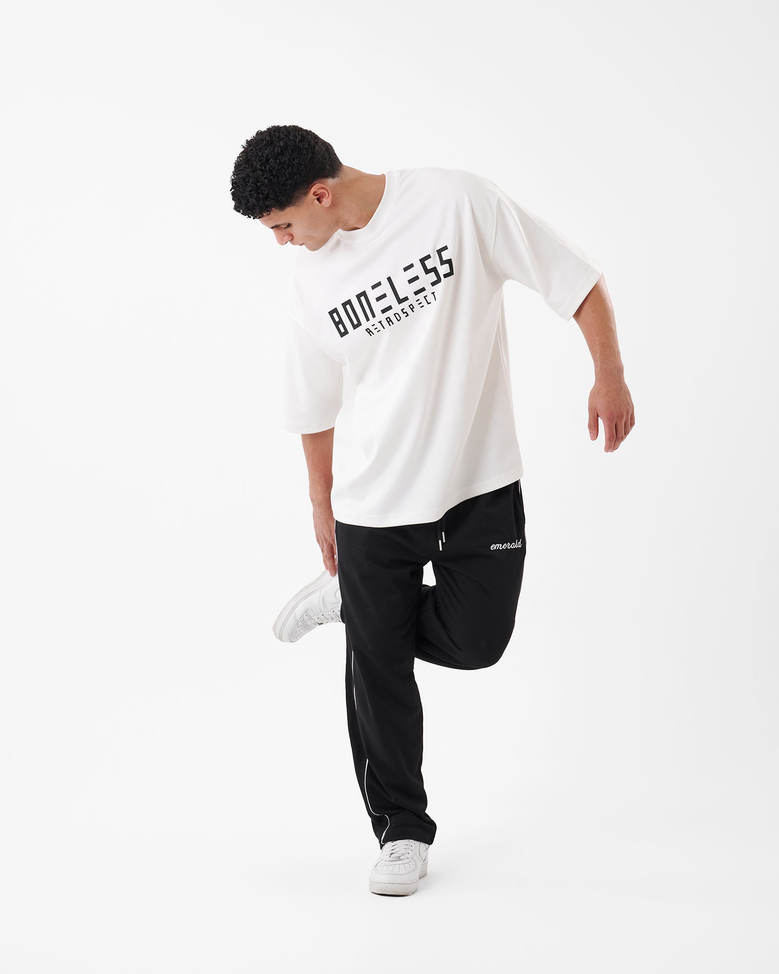 WHITE PRINTED BONELESS T-SHIRT OVERSIZED