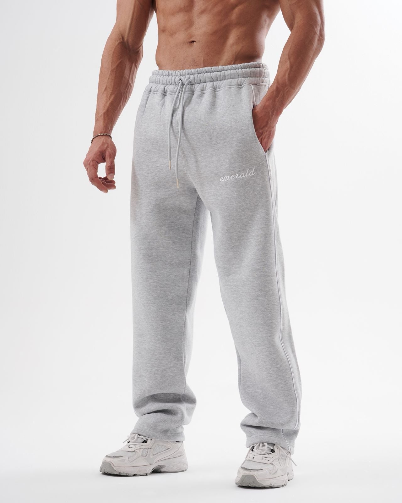 Gray Double Stripe Straight Sweatpants